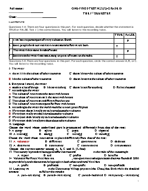 Đề kiểm tra 1 tiết số 2 môn Tiếng Anh Khối 10